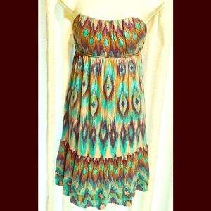 Strapless peacock summer dress XS